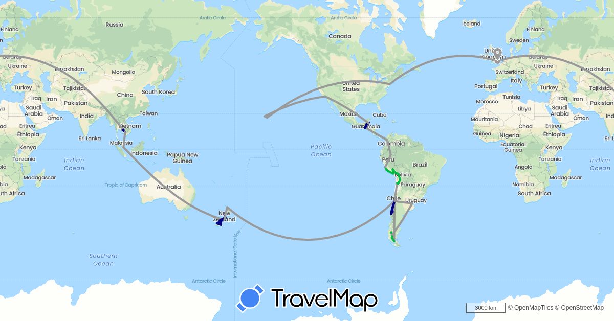 TravelMap itinerary: driving, bus, plane in Argentina, Bolivia, Belize, Chile, Colombia, United Kingdom, Guatemala, Cambodia, New Zealand, Peru, Singapore, Thailand, United States (Asia, Europe, North America, Oceania, South America)